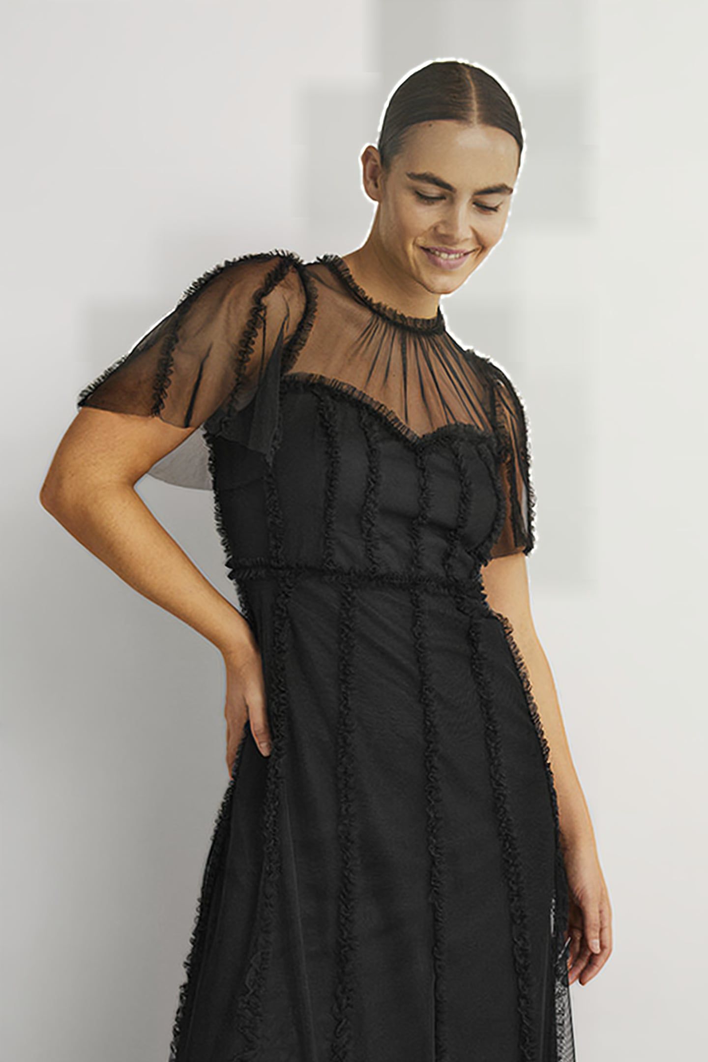 TULLE MAXI RUFFLE PARTY DRESS BLK 4
