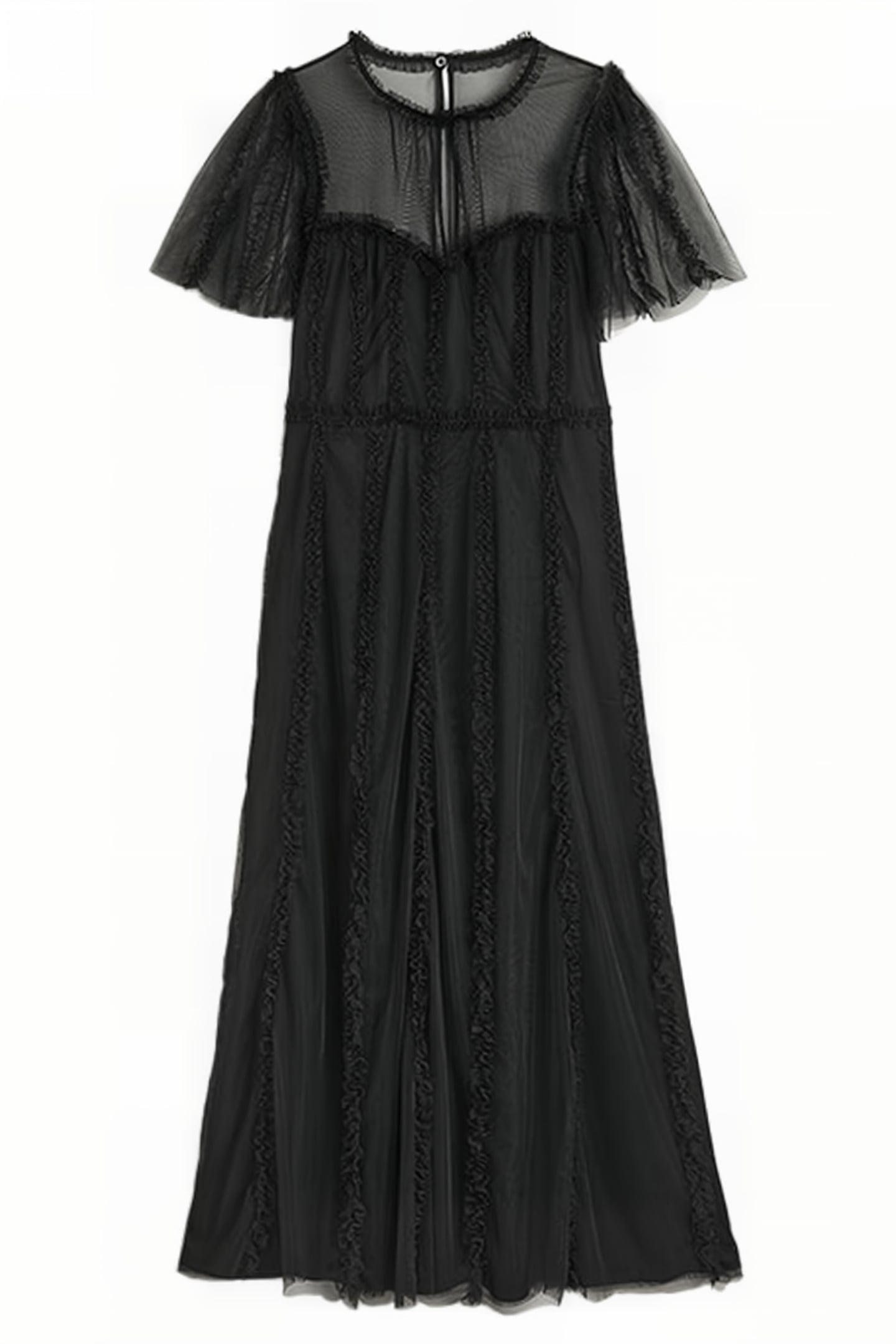 TULLE MAXI RUFFLE PARTY DRESS BLK 6