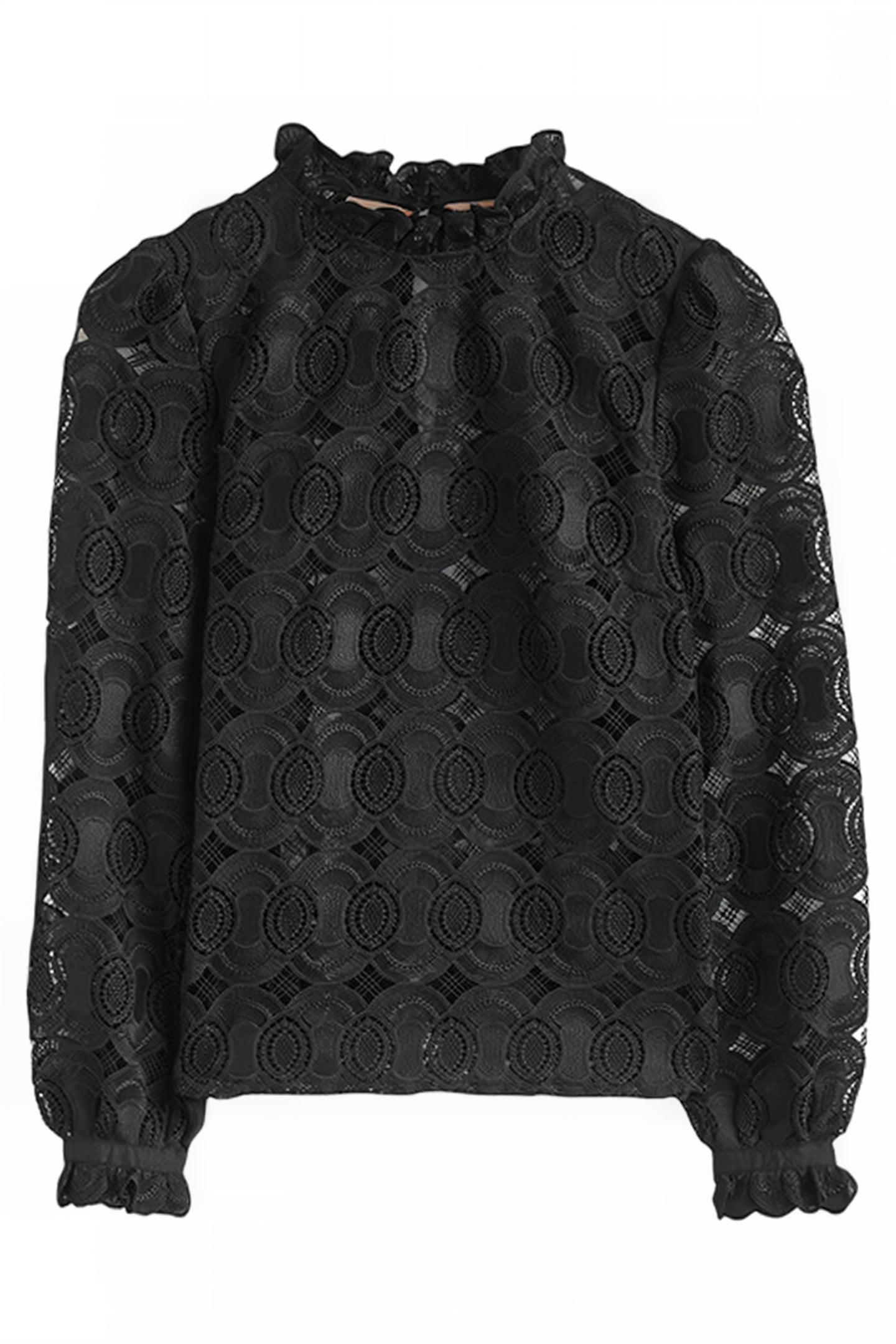 HIGH NECK LACE TOP BLK 5