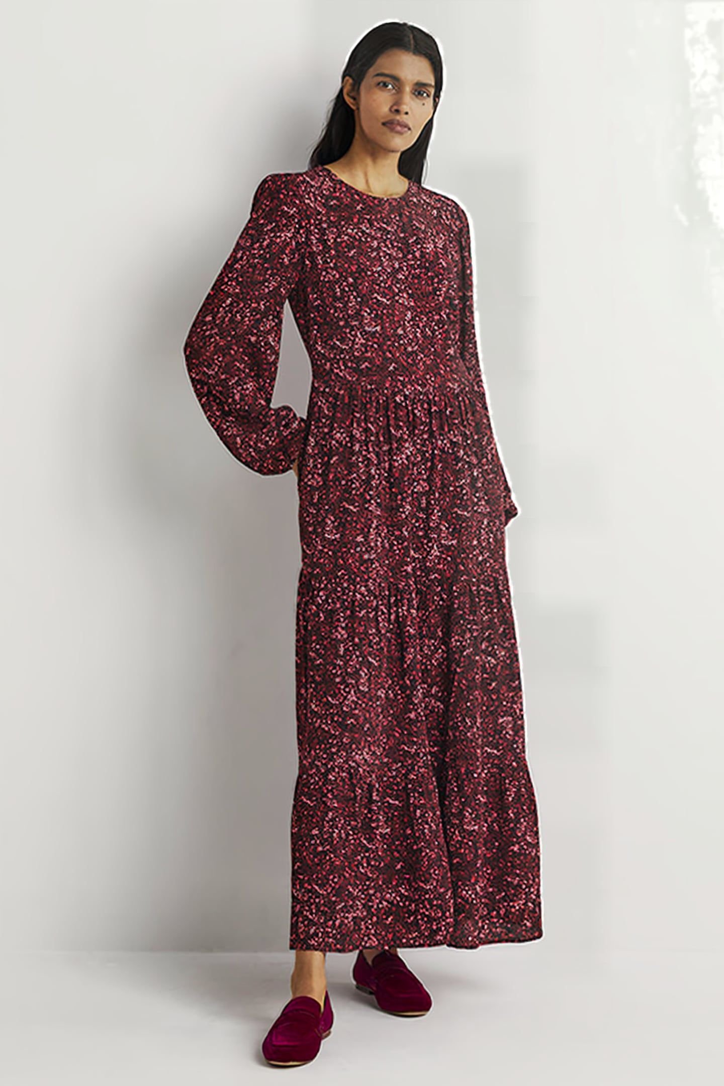 CREW NECK TIERED DRESS RED 1