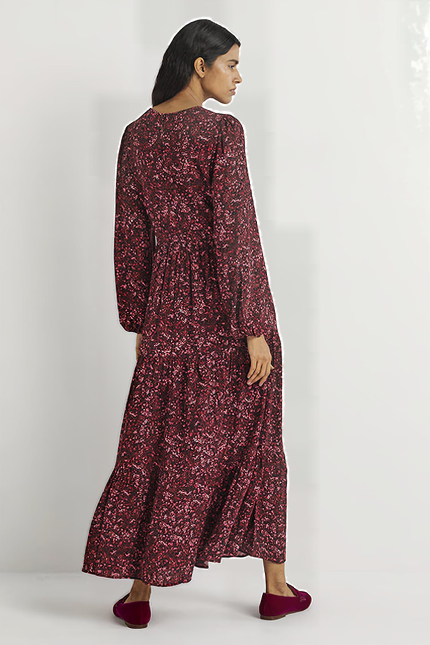 CREW NECK TIERED DRESS RED 2