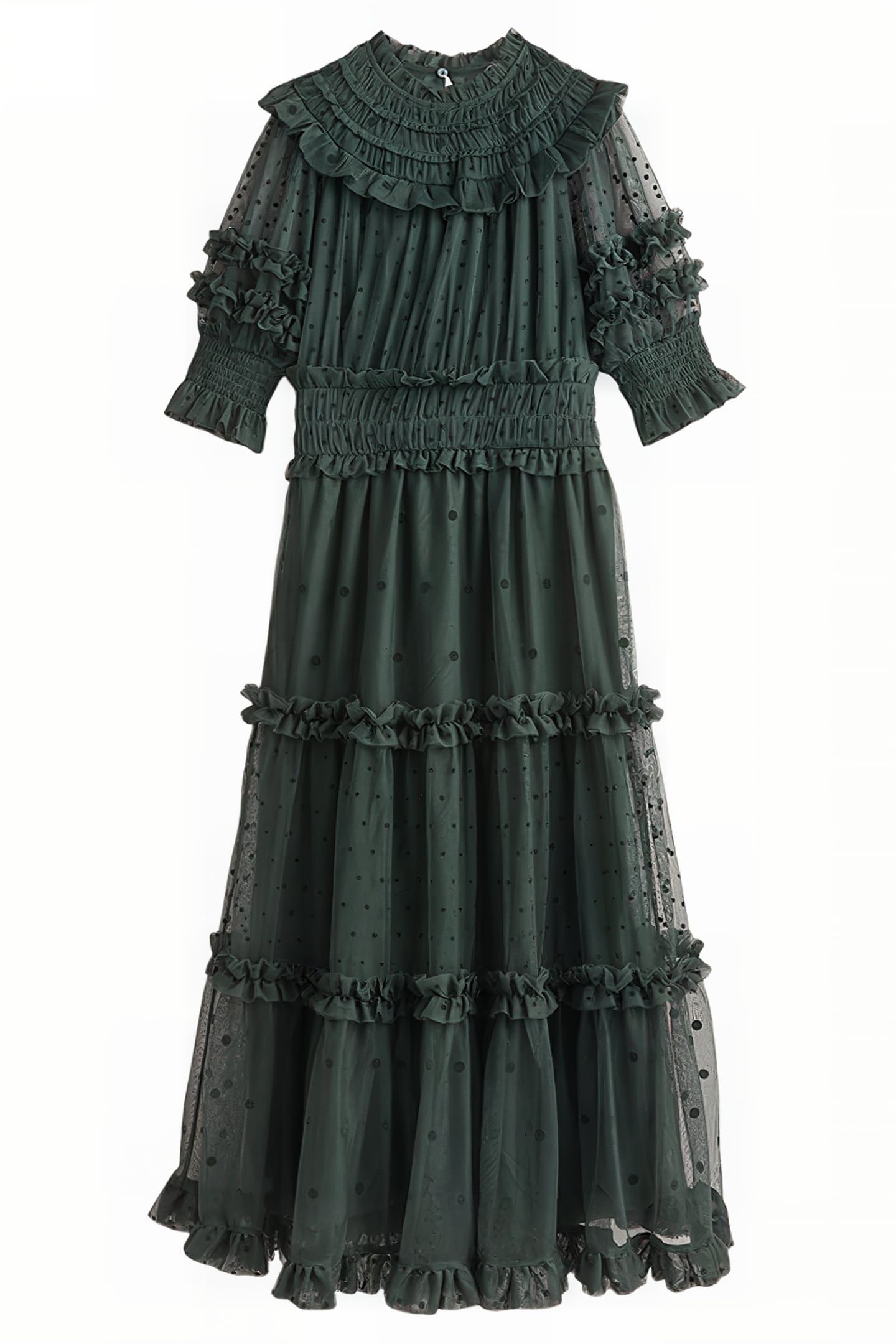 TULLE RUFFLE MIDI PARTY DRESS GRN 4