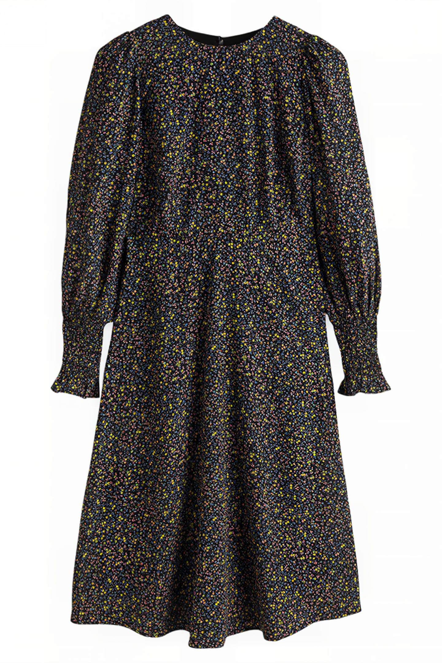 SMOCKED CUFF MIDI DRESS BLK 5