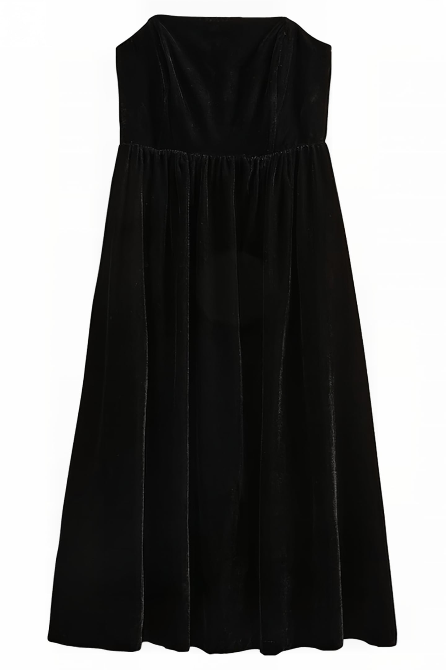 STRAPLESS VELVET MIDI DRESS BLK 5