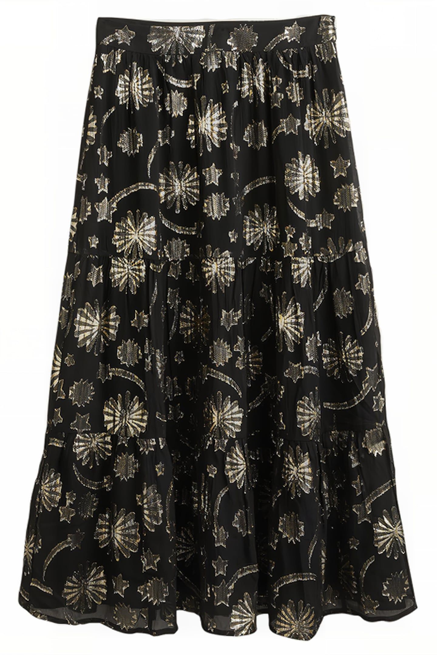 TIERED MIDI SKIRT BLK 5