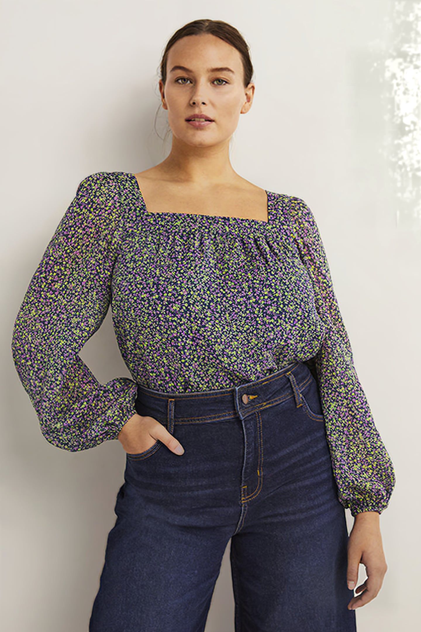 SQUARE NECK PRINTED TOP GRN 1