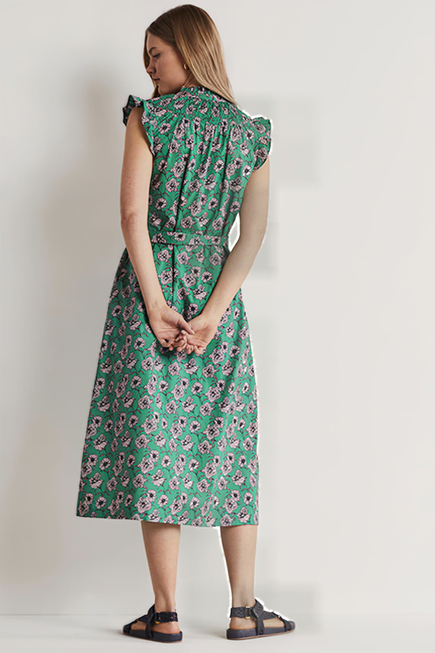 JANE SMOCKED MIDI SHIRT DRESS BLU 2