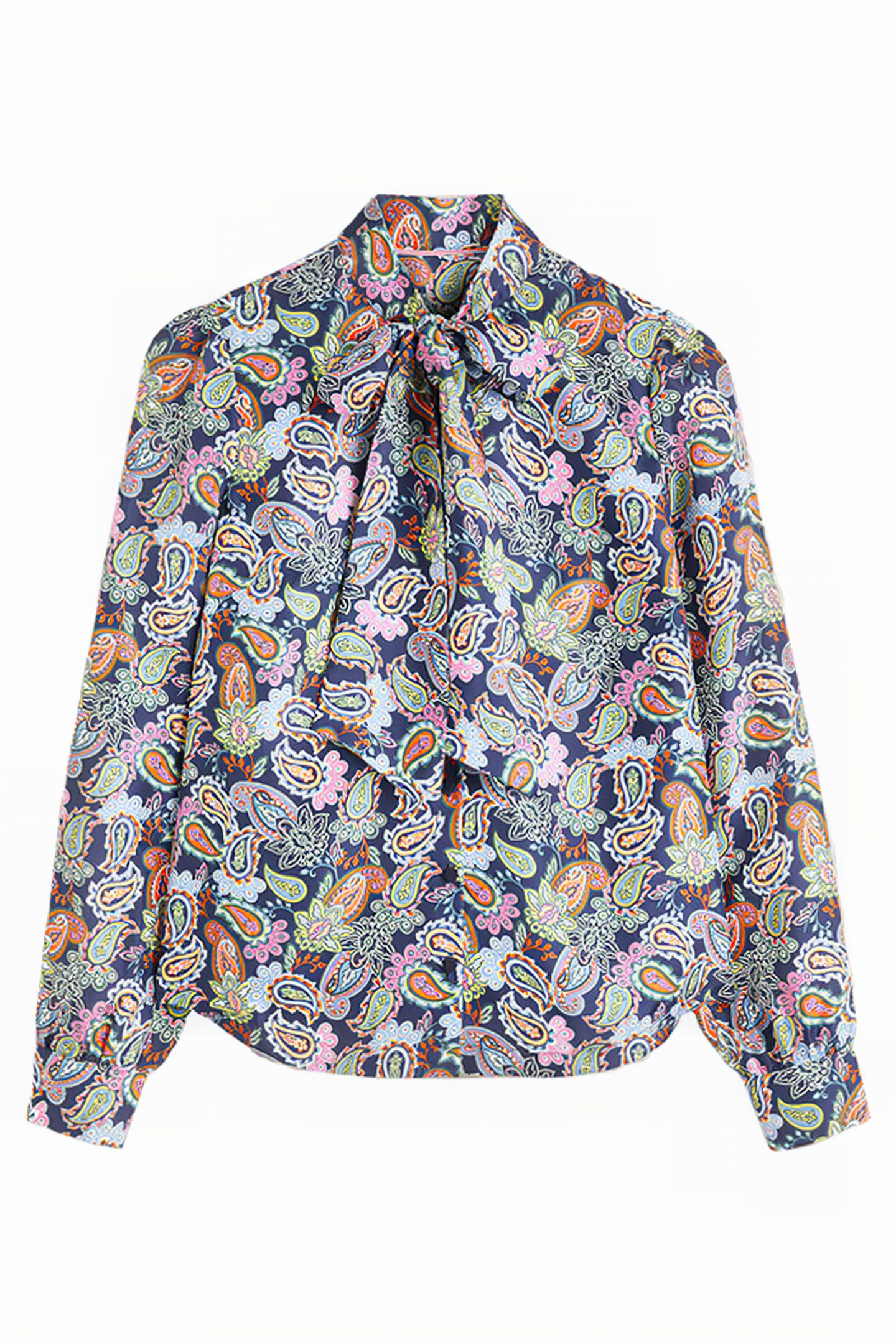 SILK TIE NECK BLOUSE NVY 5