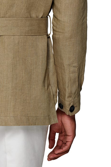Mid Brown Herringbone Belted Safari Jacket 8