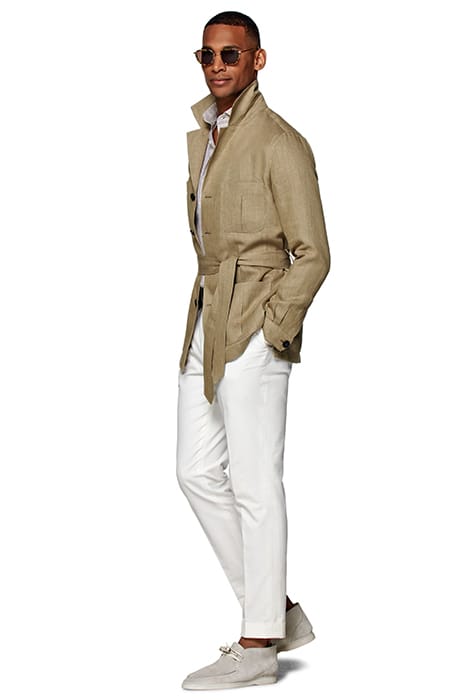 Mid Brown Herringbone Belted Safari Jacket 5