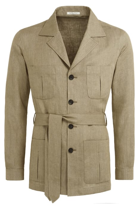 Mid Brown Herringbone Belted Safari Jacket 2