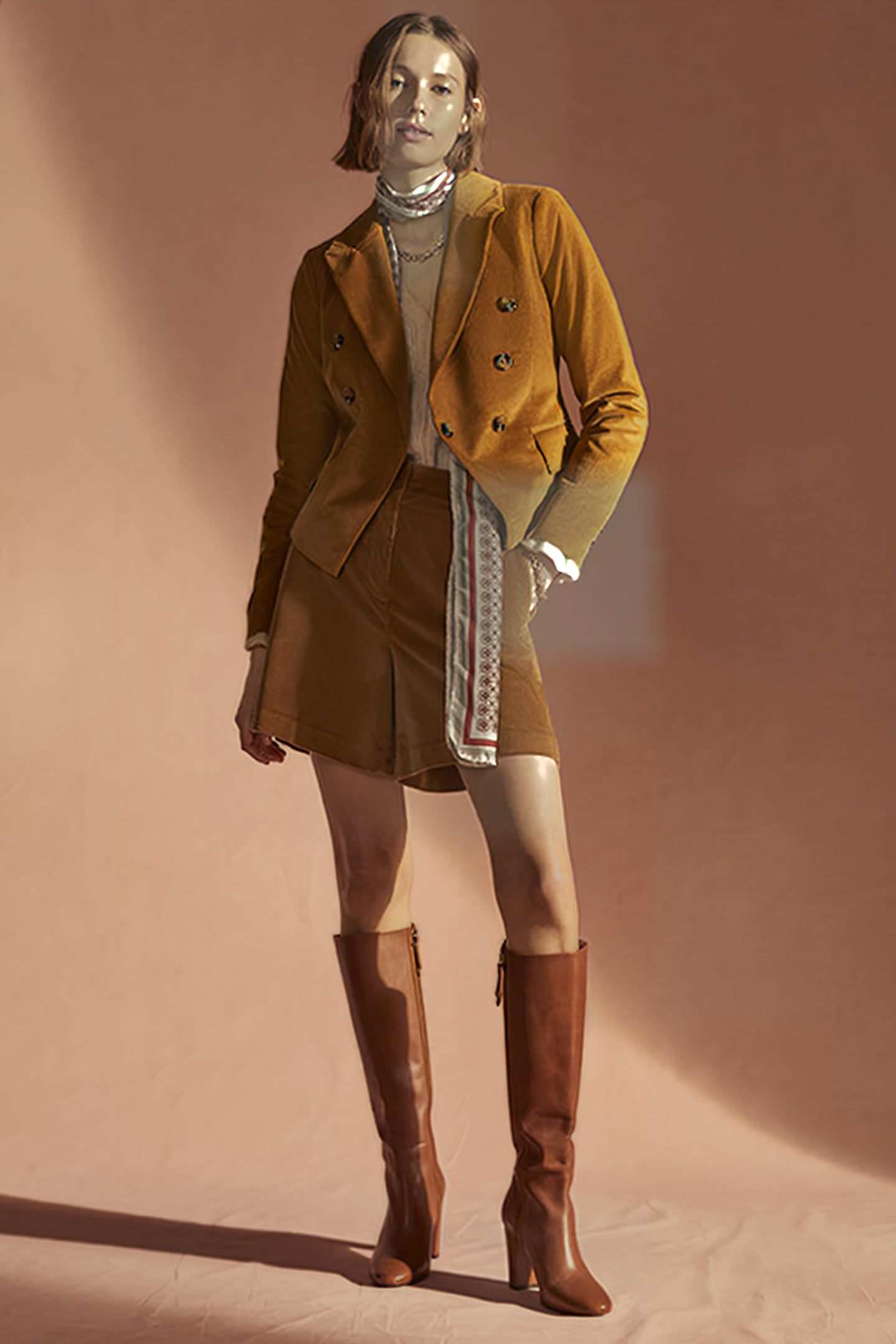 DOUBLE BREASTED CORD BLAZER BRN 5