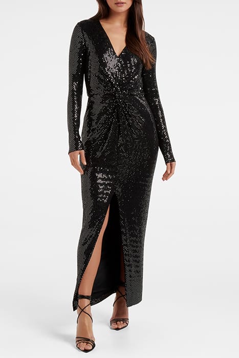 LARISSA METALLIC TWIST MIDI DRESS BLACK AND SILVER SPOT 1