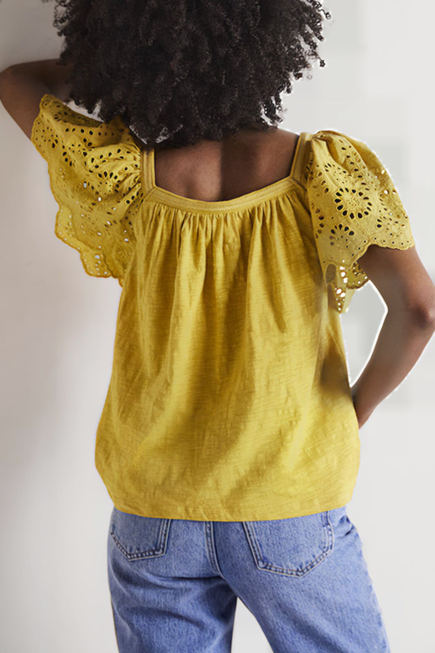 SQUARE NECK WOVEN SLEEVE TOP MUS 2