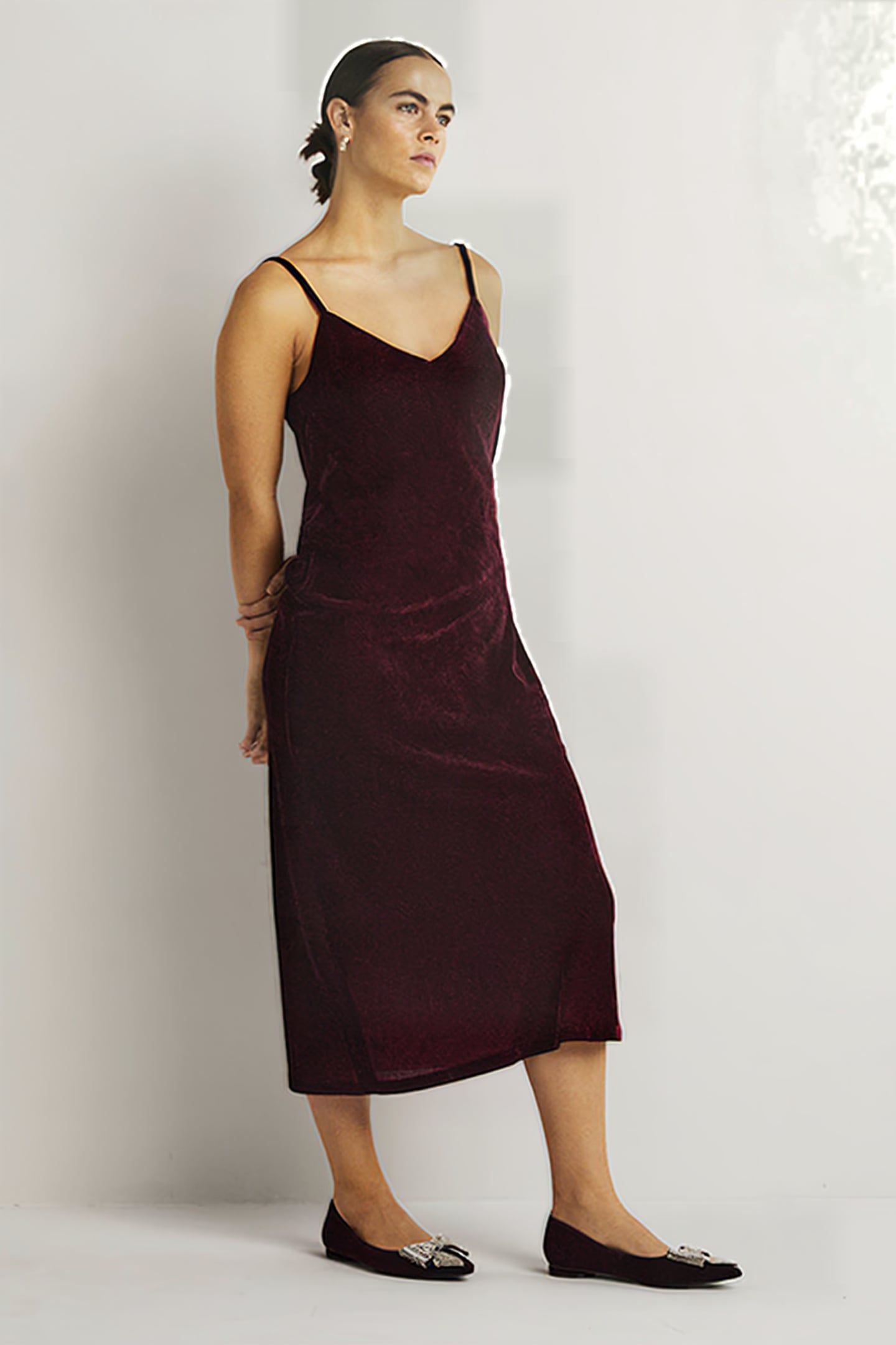 VELVET SLIP MIDI DRESS DPR 1