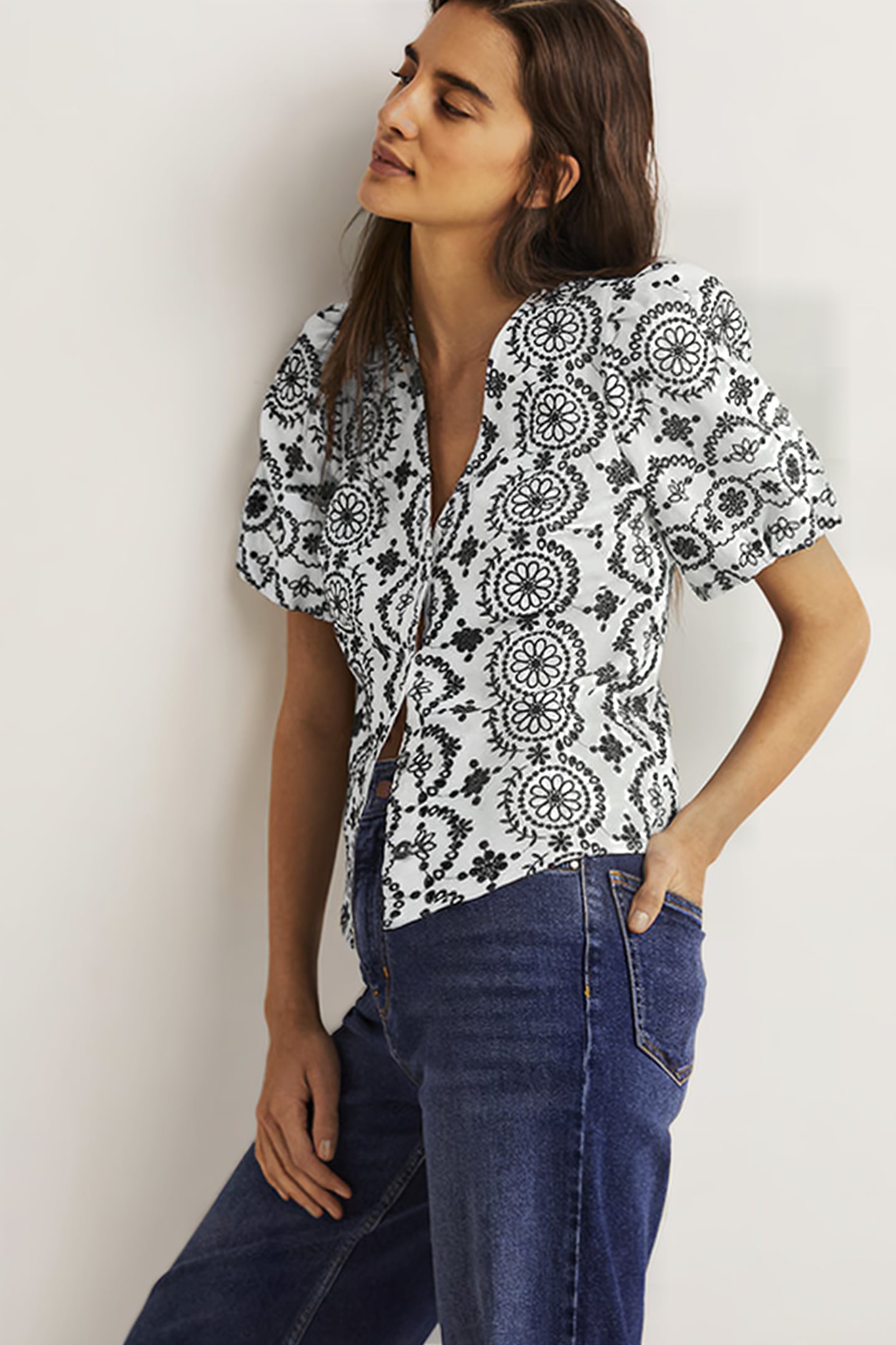 PUFF SLEEVE BUTTON BLOUSE WHT 1