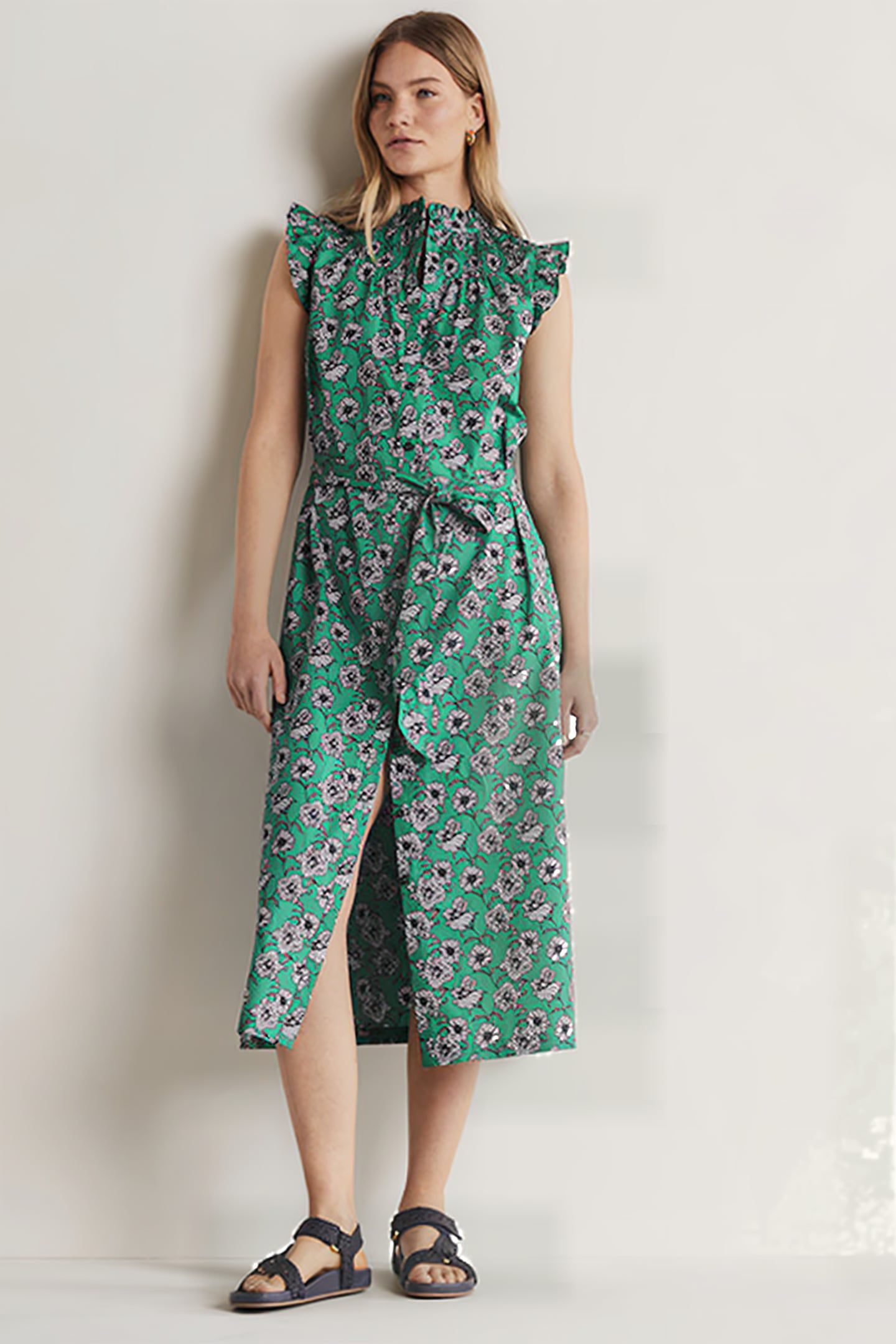 JANE SMOCKED MIDI SHIRT DRESS BLU 1