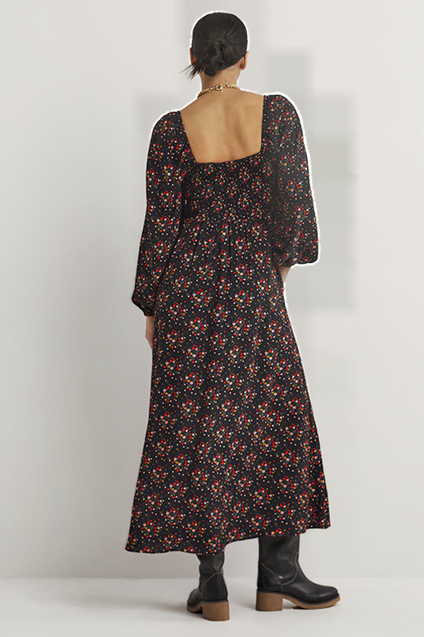 SQUARE NECK SMOCKED MAXI DRESS BLK 2