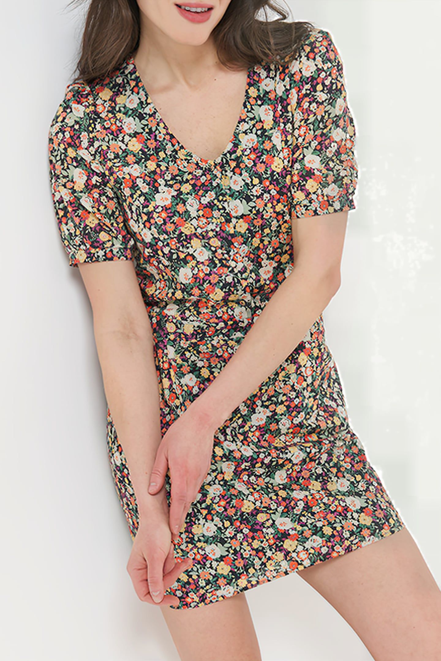 WATER PINK LONG DRESS + MULTICOLOURED FLORAL PRINT 5
