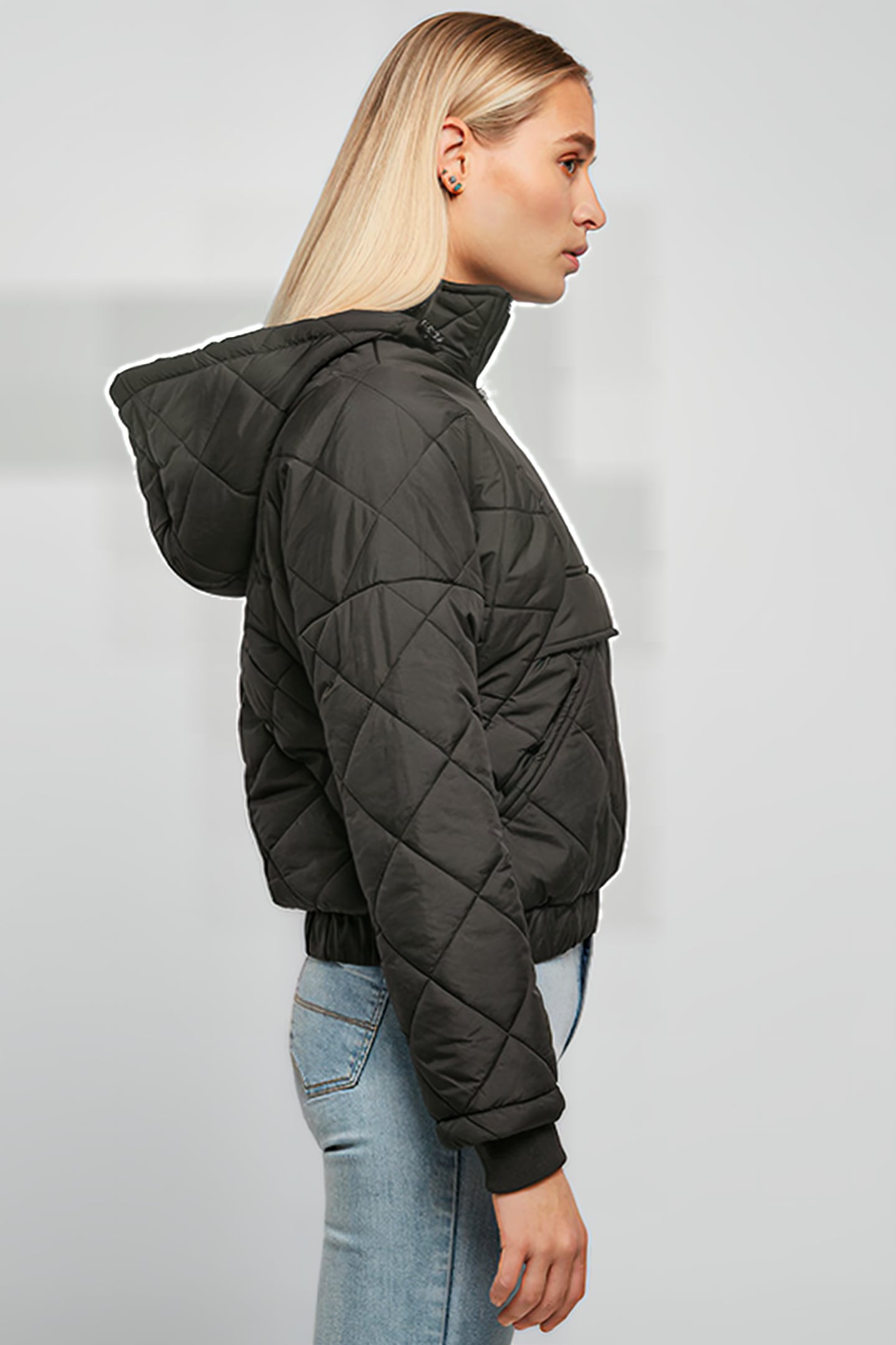 LADIES OVERSIZED DIAMOND QUILTED PULL OVER JACKET BLACK 5