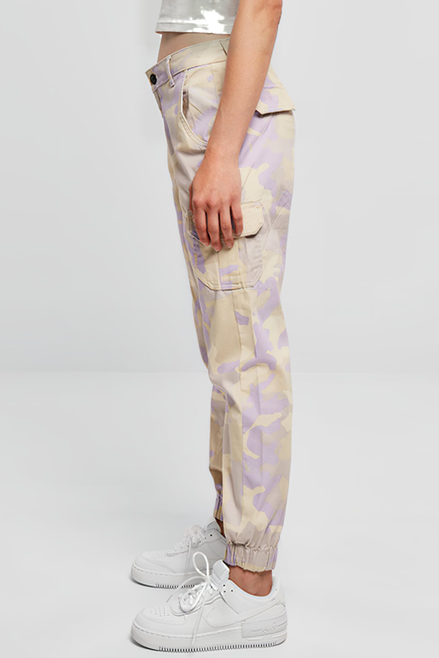 LADIES HIGH WAIST CAMO CARGO PANTS LILACCAMO 6