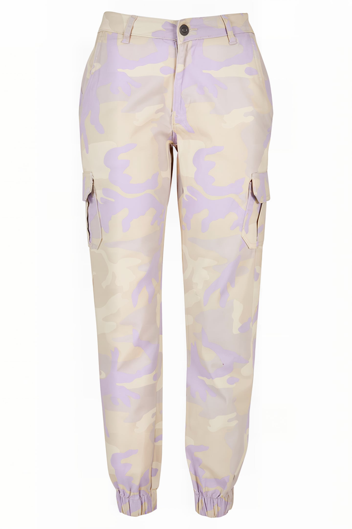 LADIES HIGH WAIST CAMO CARGO PANTS LILACCAMO 1