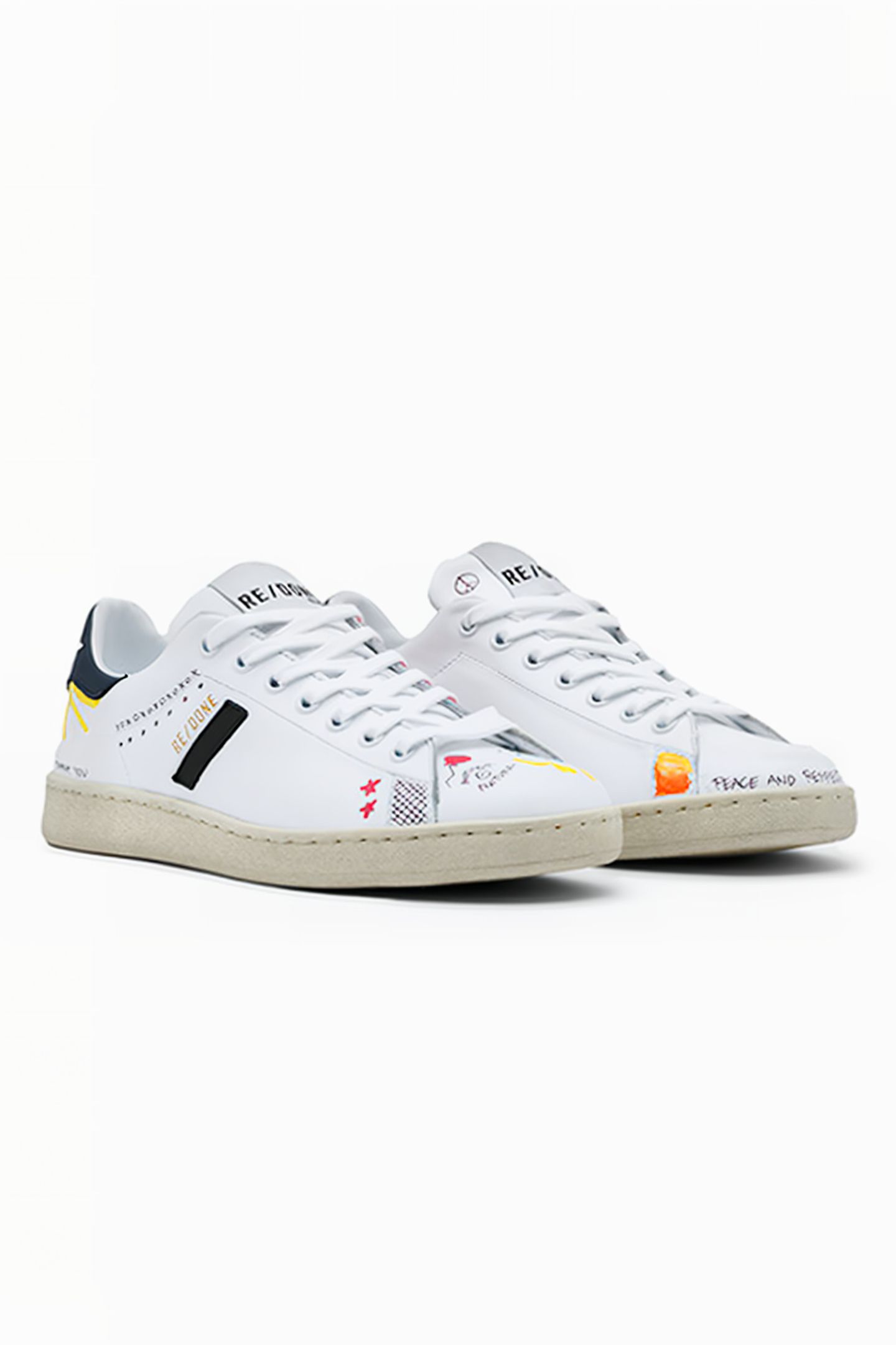 70S TENNIS SHOE DOODLE WHITE NAVY 2