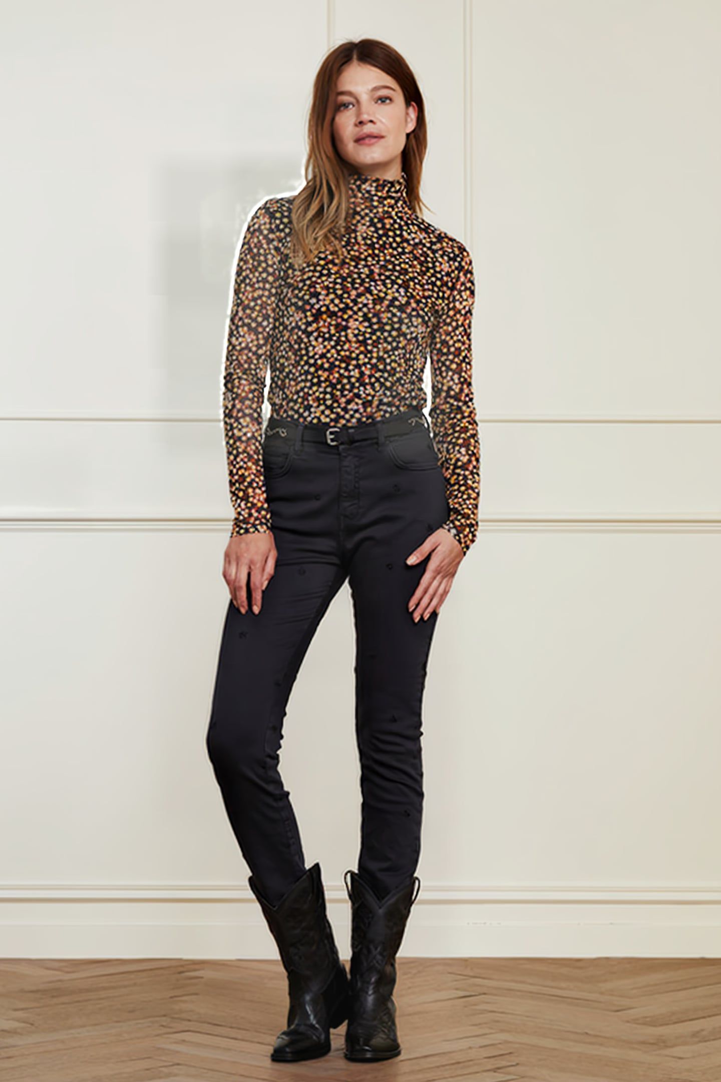 EVA SLIM EMBRO TROUSERS BLACK 1