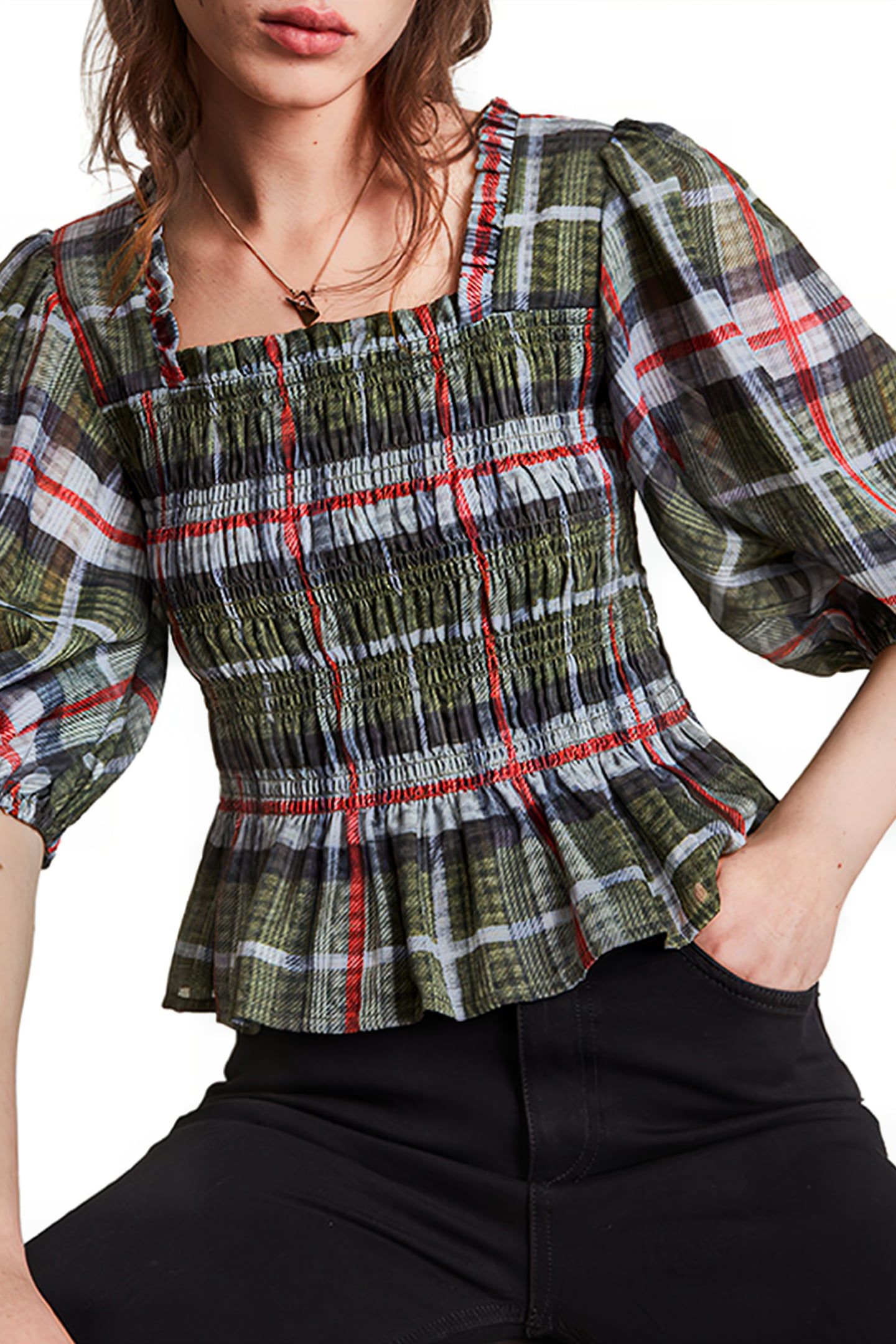 LIA CHECK TOP KHAKI GREEN 5