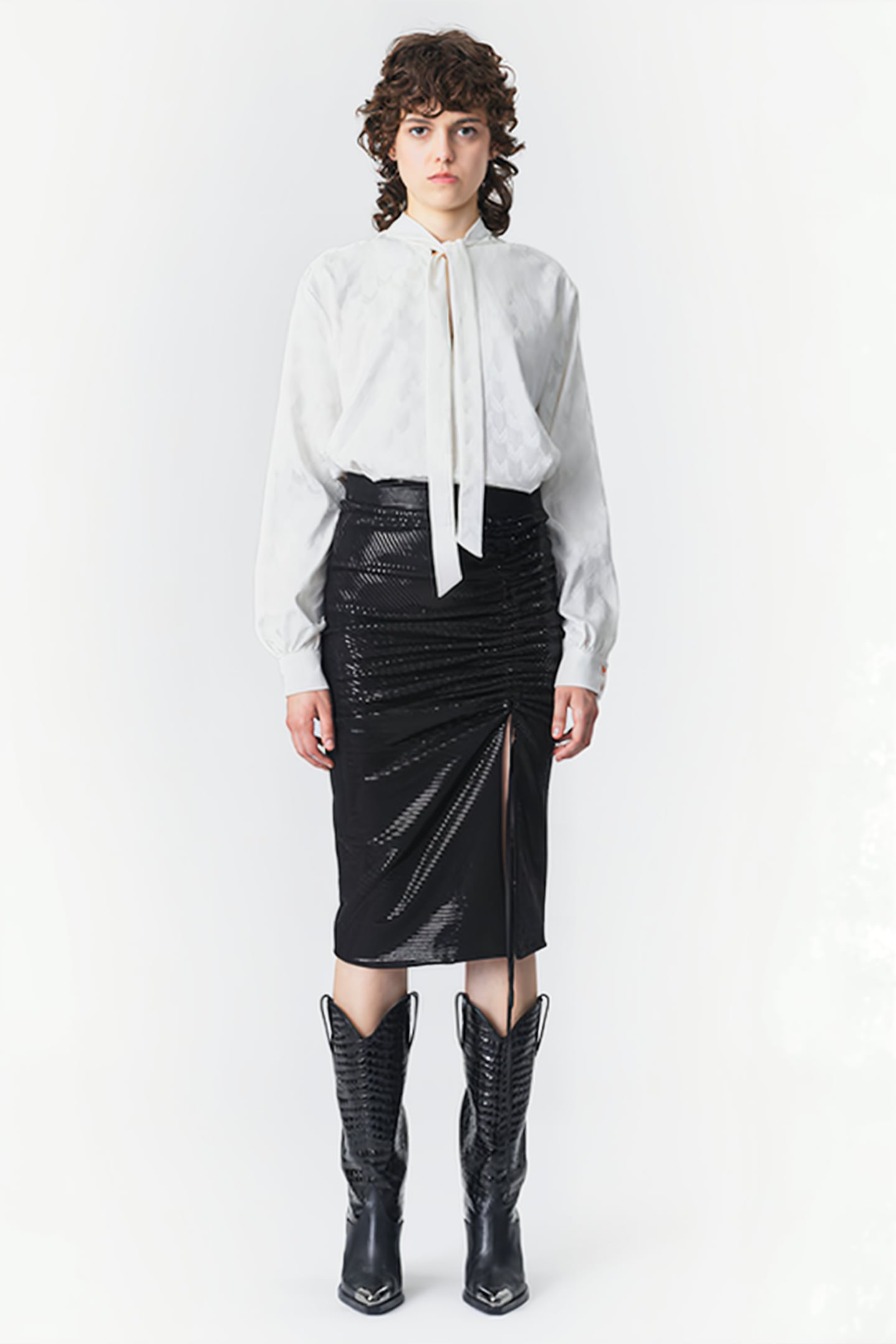 SEQUIN GATHERED SKIRT BLACK 1