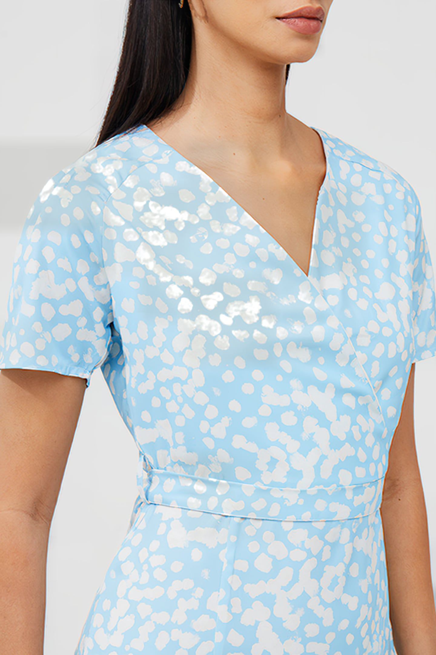 AIMEE WRAP SS DRESS CORNFLOWER / ECRU 4