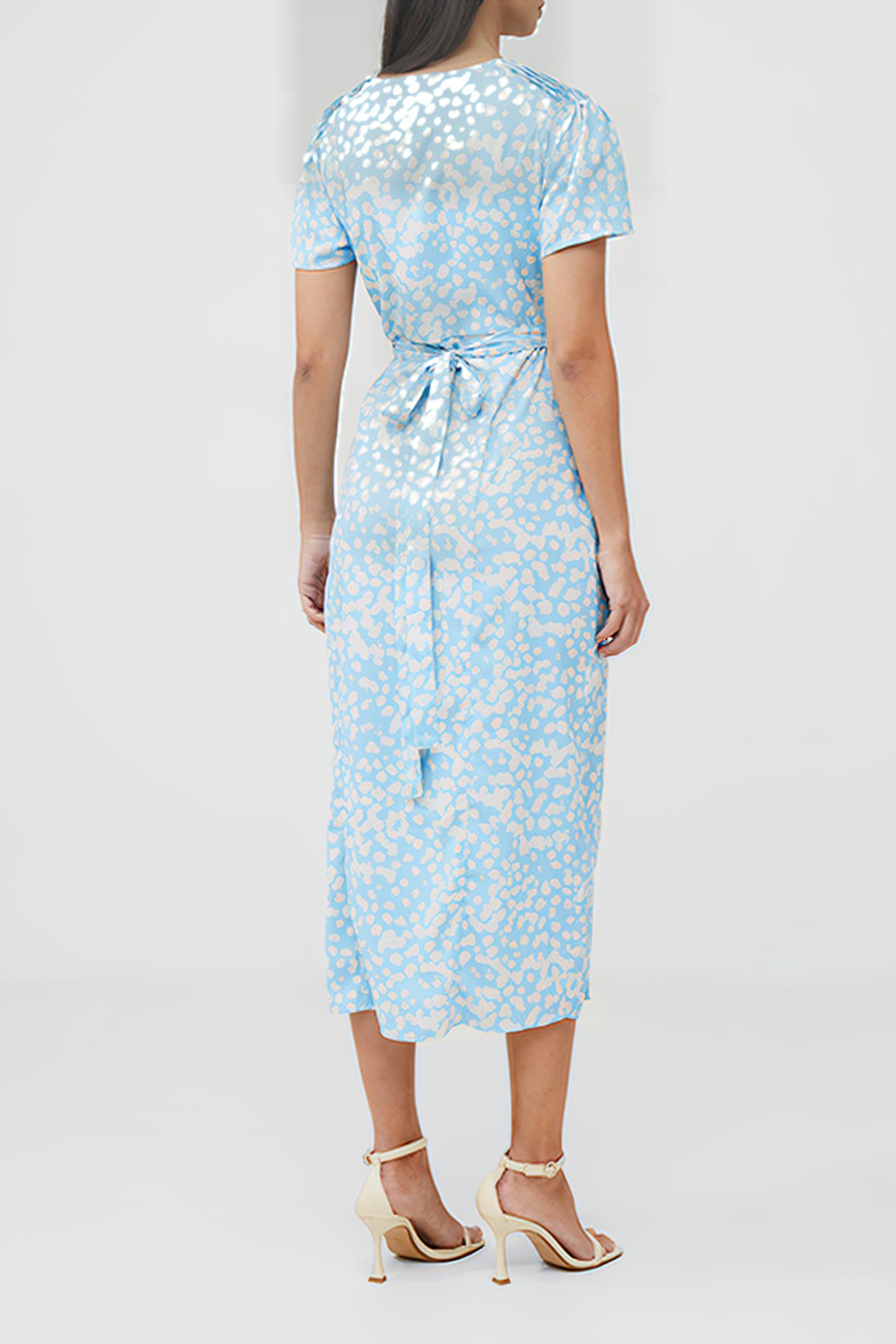 AIMEE WRAP SS DRESS CORNFLOWER / ECRU 3