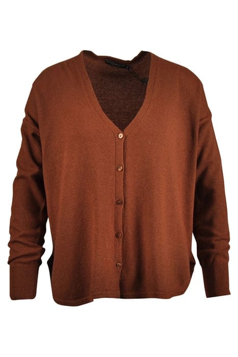 V-NECK CARDI ROUNDED BOTTOM LS BROWN 1