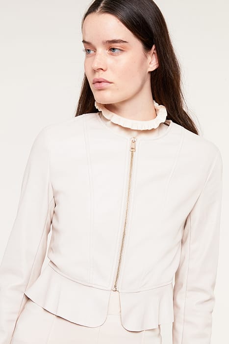 PEPLUM FEATURE, FAUX LEATHER JACKET BEIGE 4