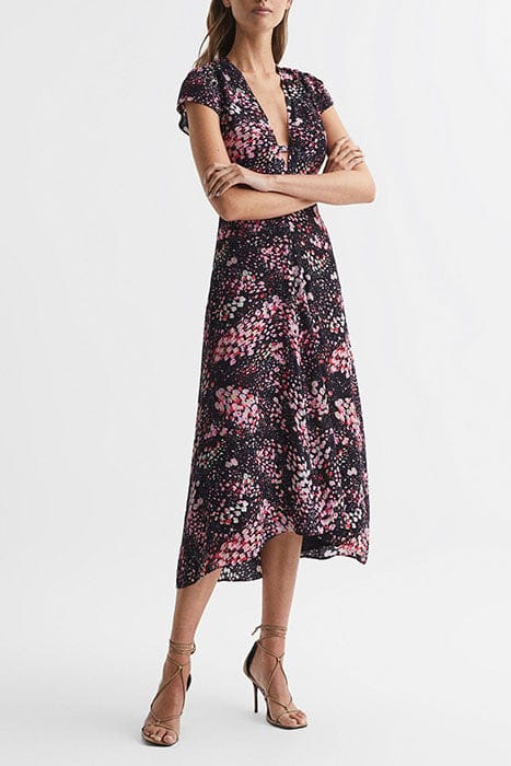 AMIRA MIDI DRESS — BLACK/PINK 1
