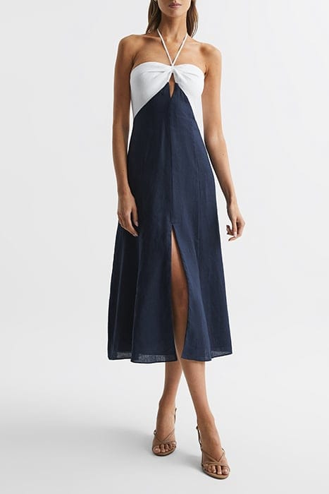 SIAN MIDI DRESS — NAVY/WHITE 3