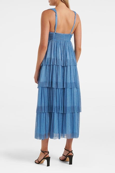 JADE TIERED PLISSE MIDI DRESS BLUE 2