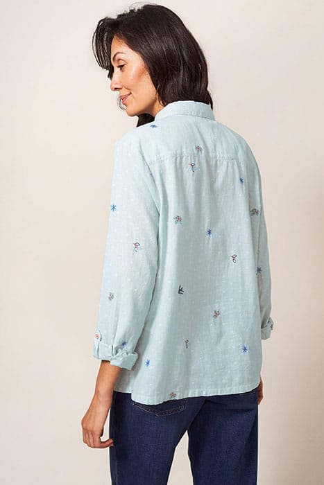 EMILIA STRIPE EMB SHIRT GREEN MLT 2