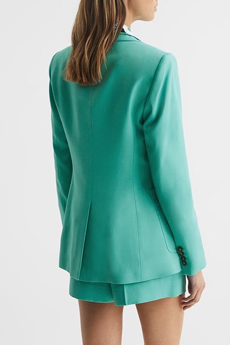 EMBER BLAZER GREEN BLAZER — THE MODEL IS WEARING A SIZE 8 2