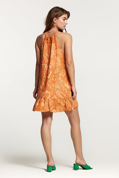 LADIES MEDELLIN DRESS ARTSY LEAVES FRESH APRICOT ORANGE 4