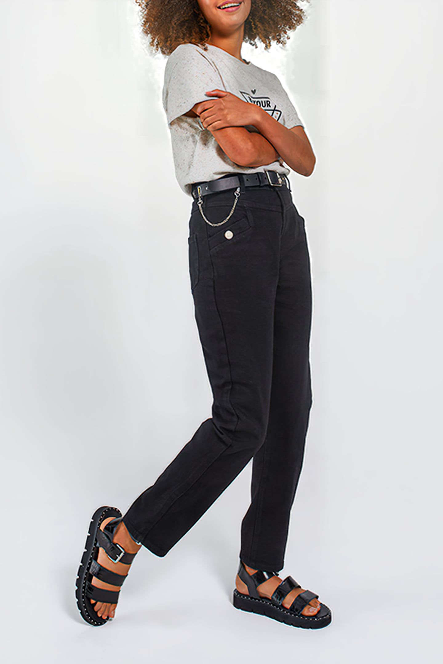GREY SLOUCHY JEANS WITH DECORATIVE BUTTONS 4