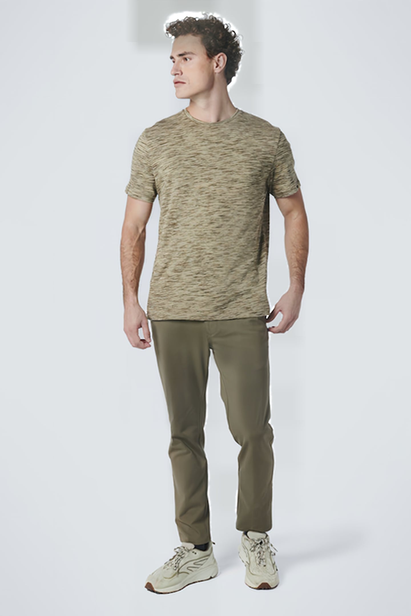 T-SHIRT CREWNECK MULTI COLOURED YARN DYED MELANGE SMOKE GREE 3