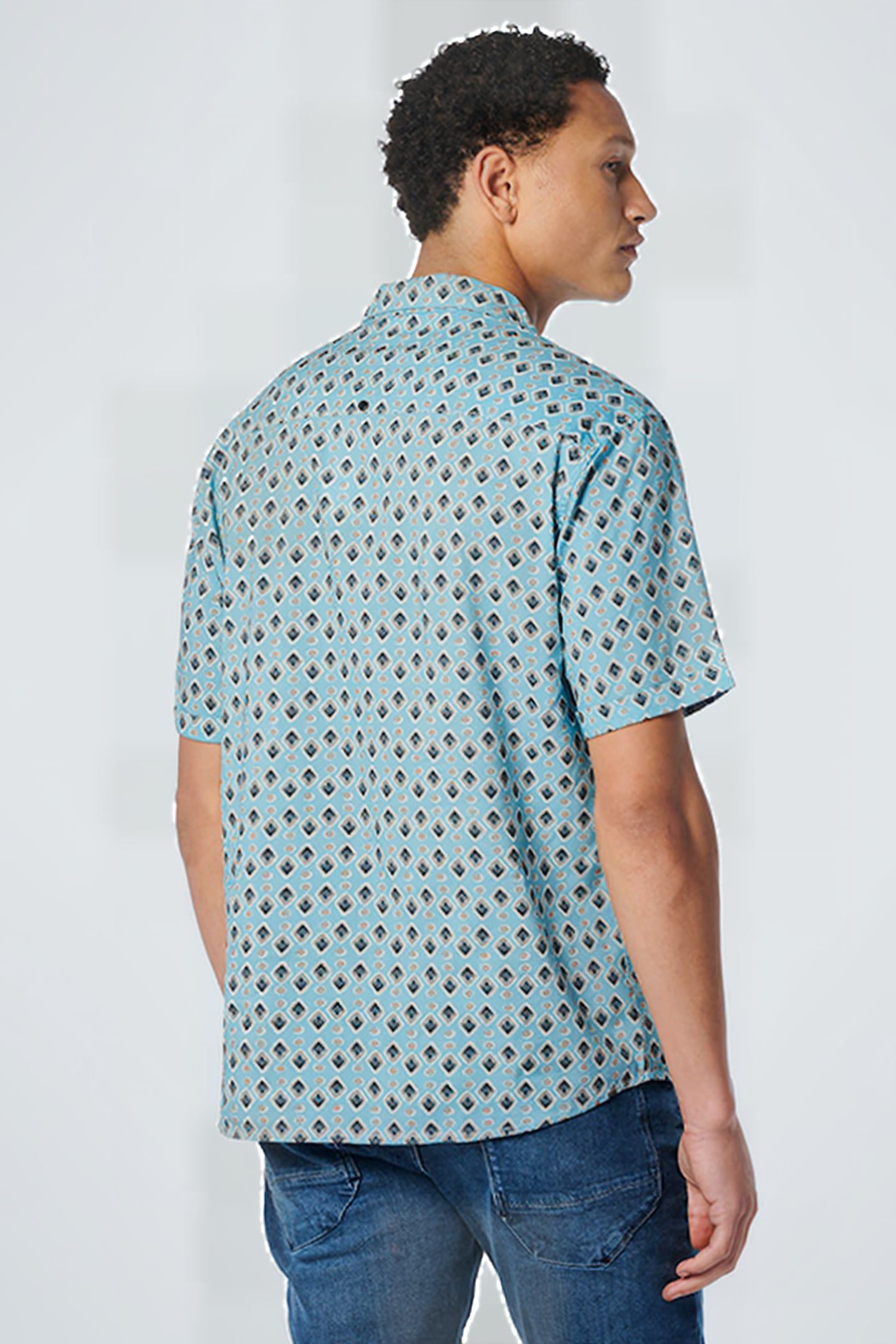 SHIRT SHORT SLEEVE RESORT COLLAR ALLOVER PRINTED LIGHT AQUA 2