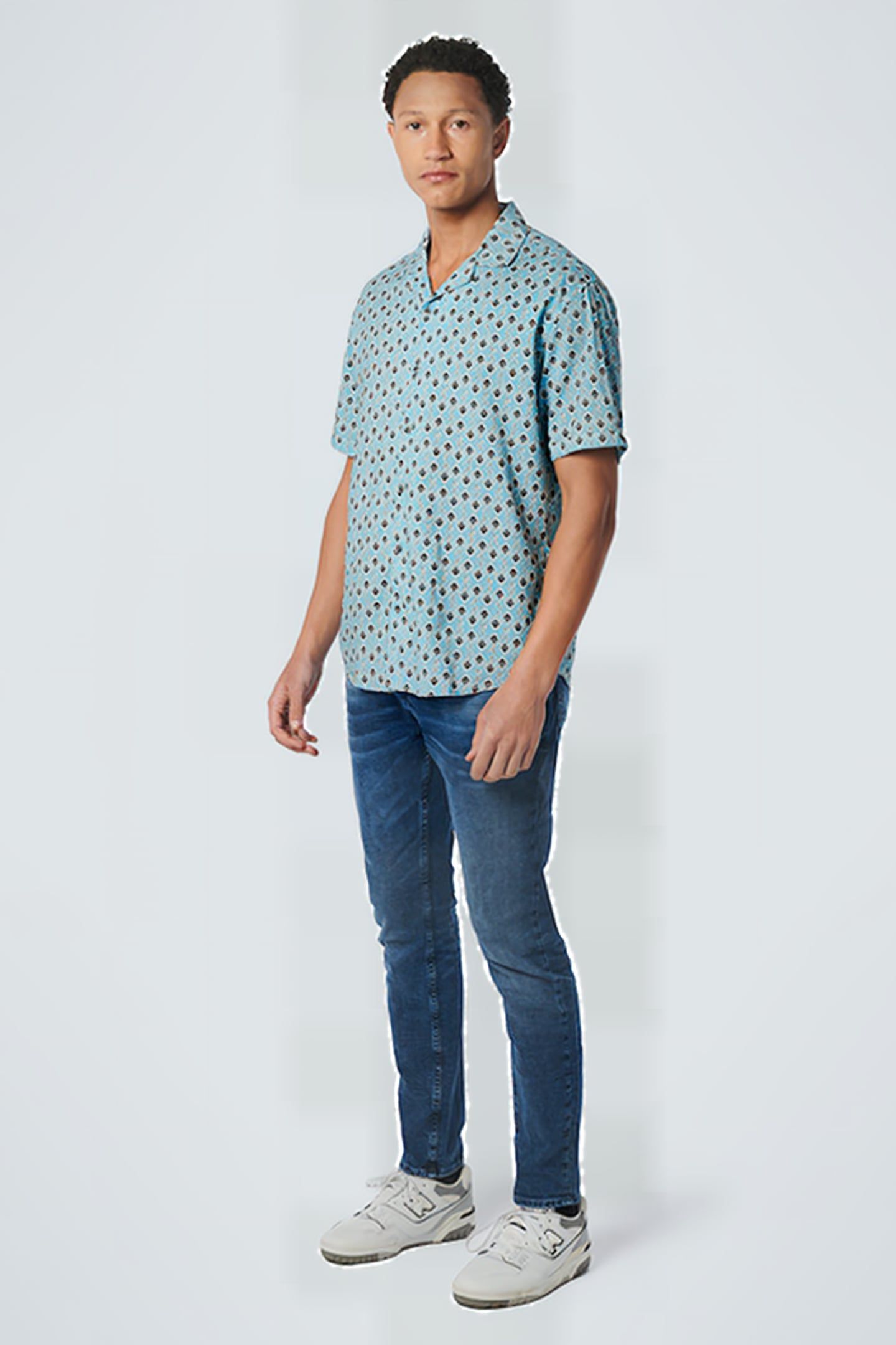 SHIRT SHORT SLEEVE RESORT COLLAR ALLOVER PRINTED LIGHT AQUA 3