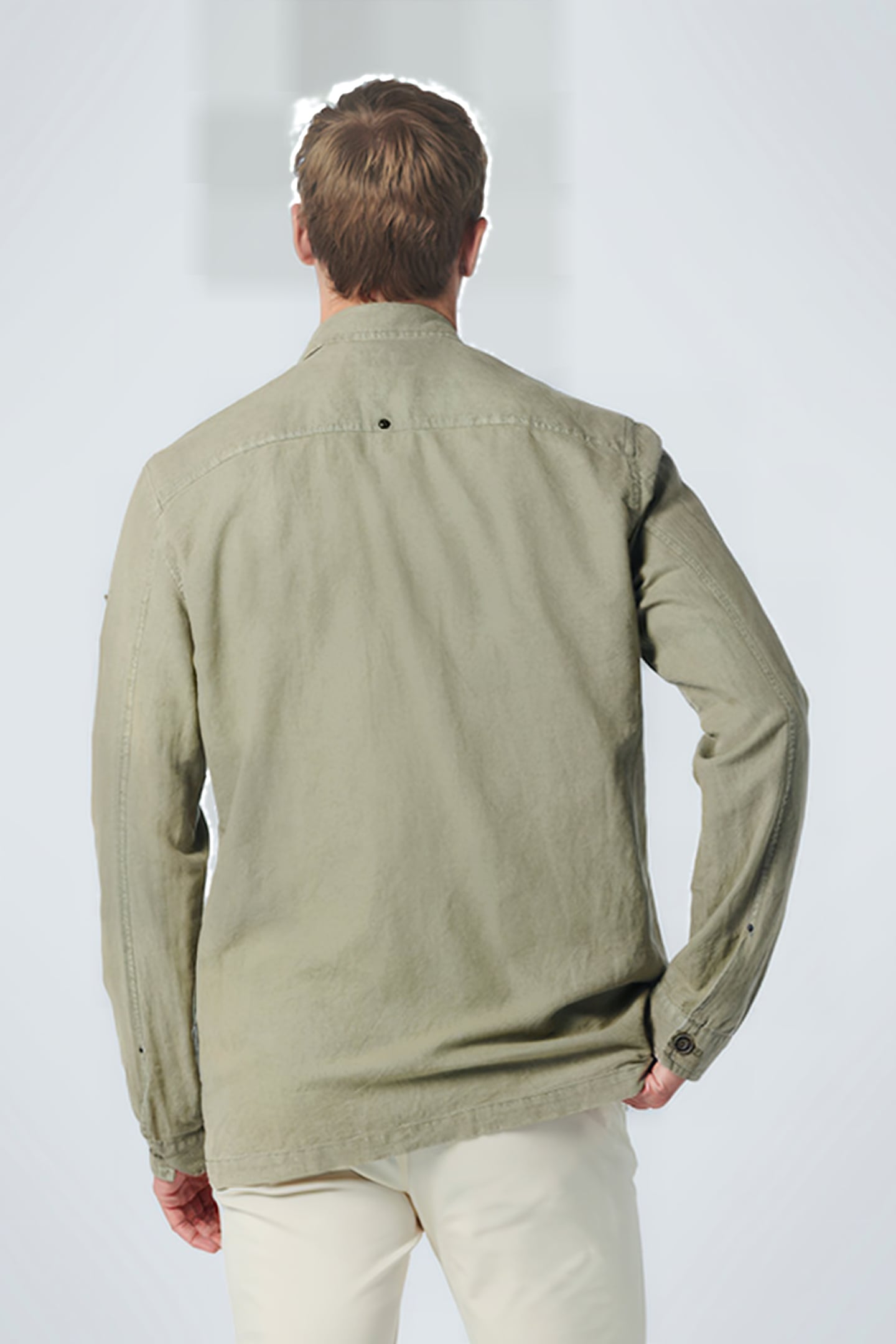 OVERSHIRT BUTTON CLOSURE GARMENT DYED WITH LINEN SMOKE GREEN 2