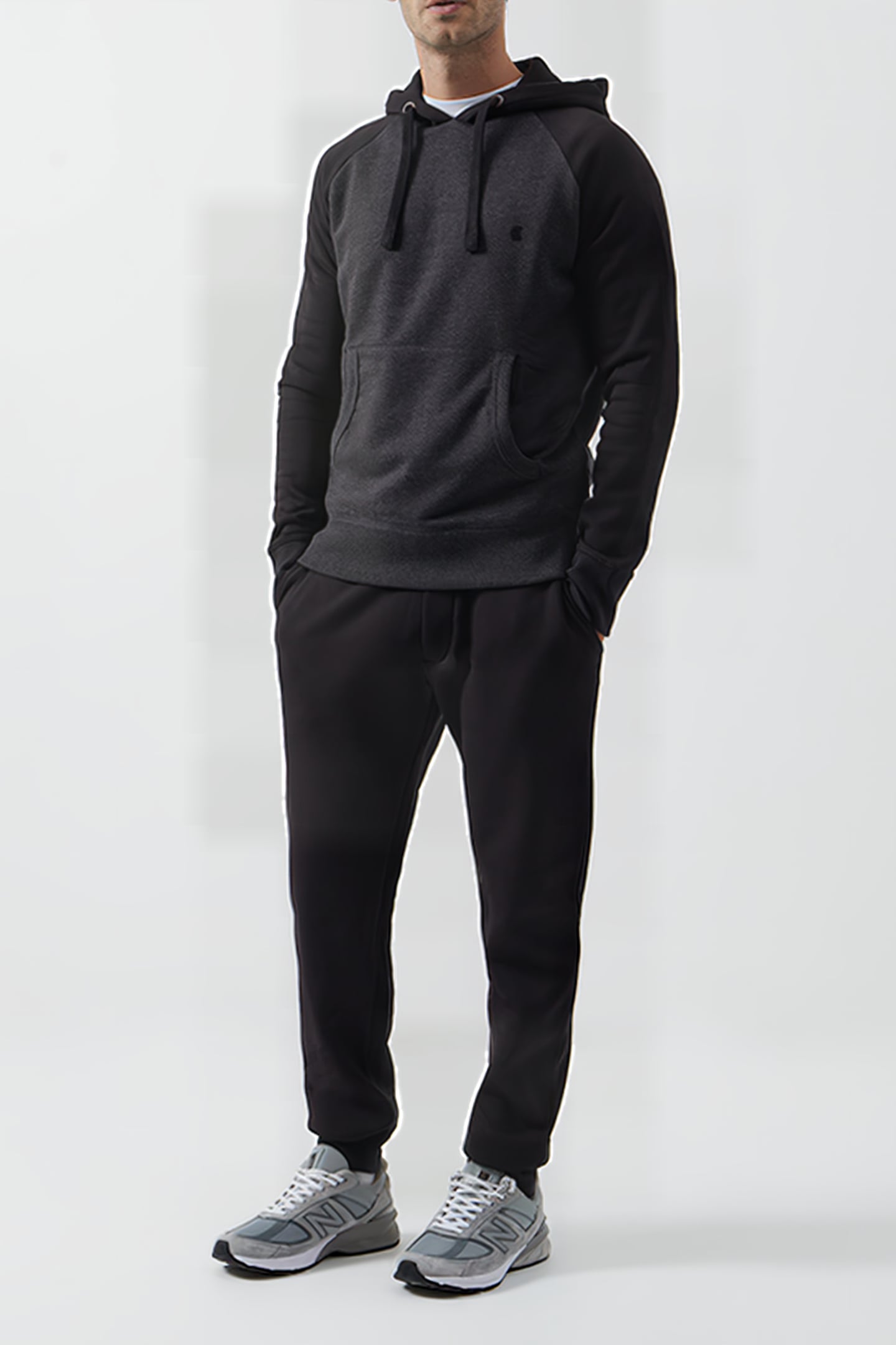 LOGO OVERHEAD RAGLAN SWEAT HOODIE BLACK/CHARCOAL MEL 1