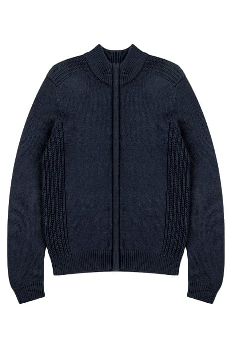 ZIP THROUGH CONTRAST STITCH KNIT JUMPER DARK NAVY 3