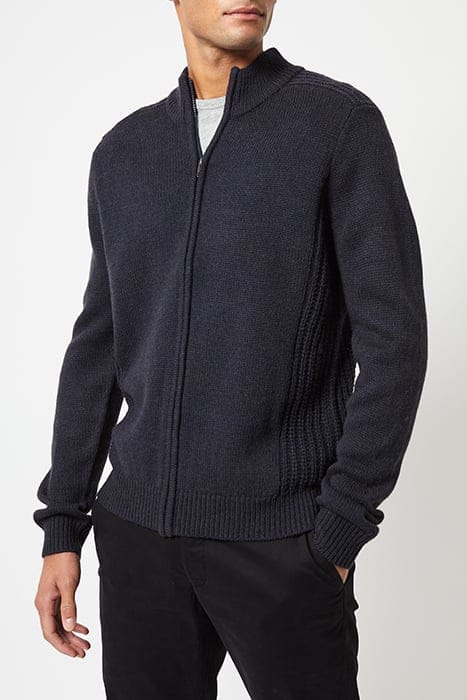 ZIP THROUGH CONTRAST STITCH KNIT JUMPER DARK NAVY 1