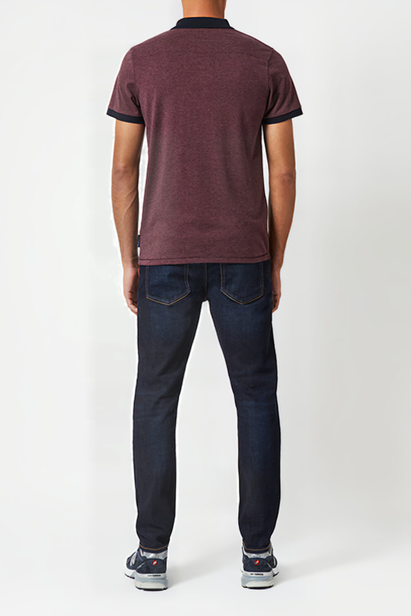 CONTRAST COLLAR POLO SHIRT BORDEAUX MEL/DK NAVY 2