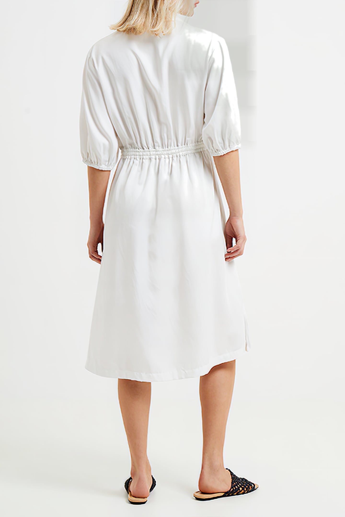 ELKIE TWILL DRAWSTRING DRESS LINEN WHITE 3